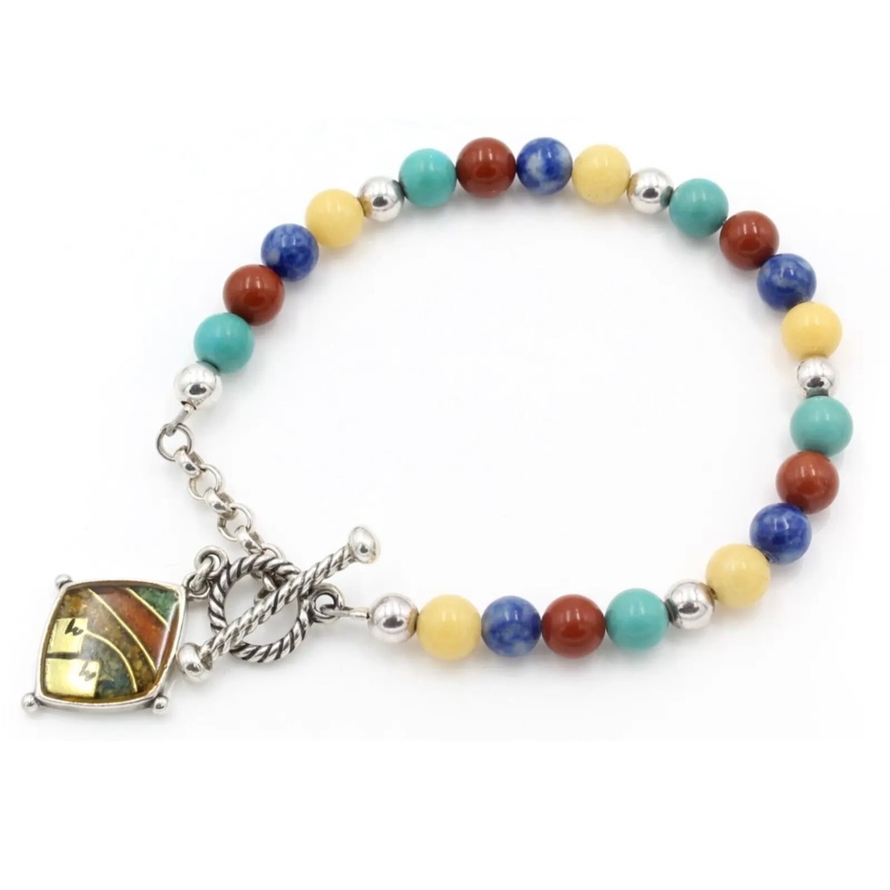 CAROLYN POLLACK * Beautiful Multi-Gemstone Beaded Toggle Bracelet